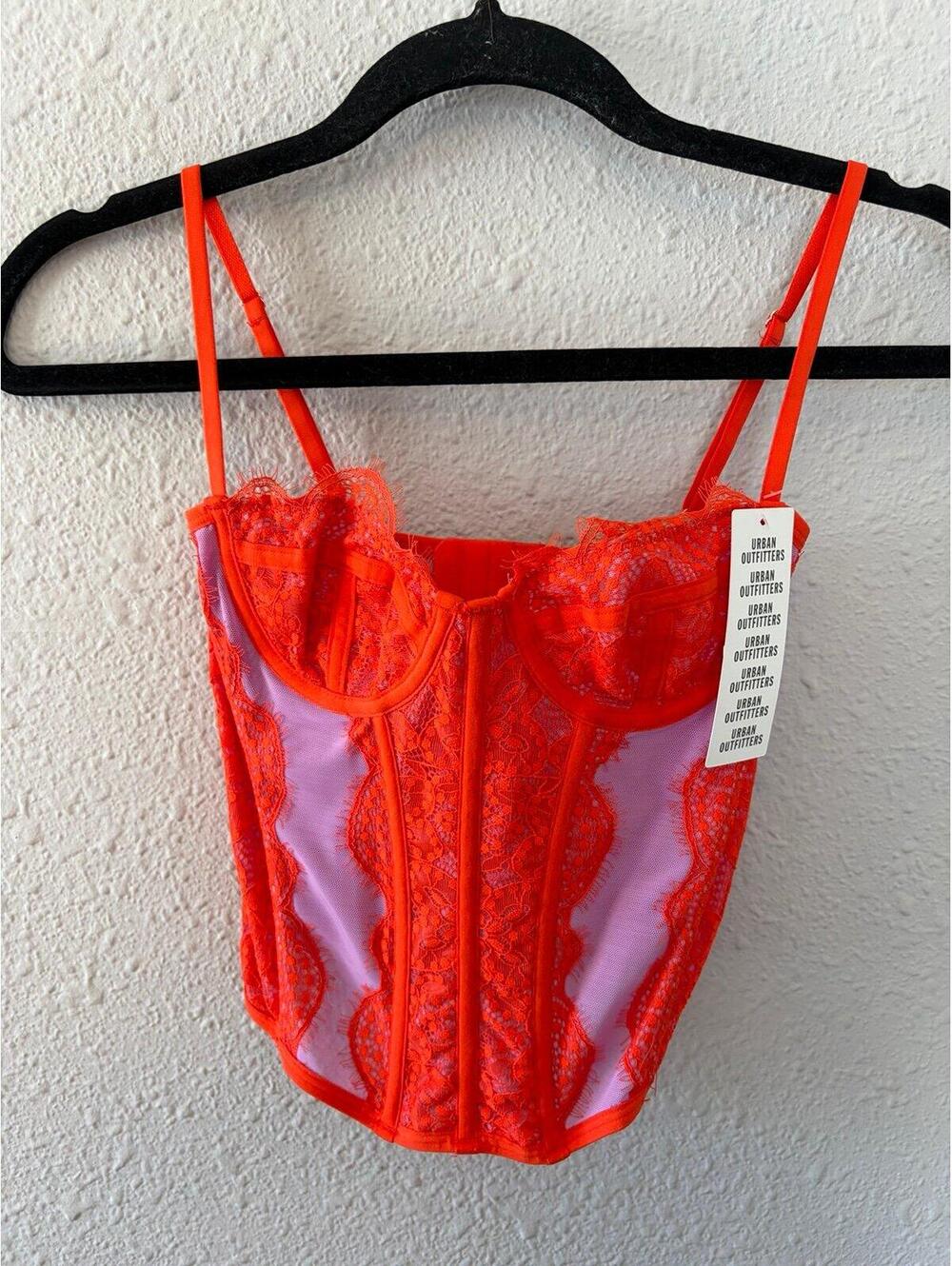 NWT Urban Outfitters Out from Under Purple/Red Lace Corset Top size S. $59 retai